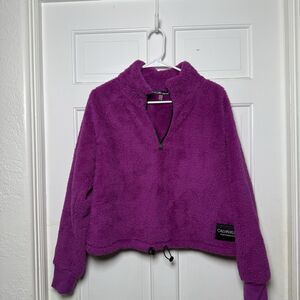 Calvin Klein Performance Pullover Womens Large Purple Sherpa Fleece Crop 1/4 Zip